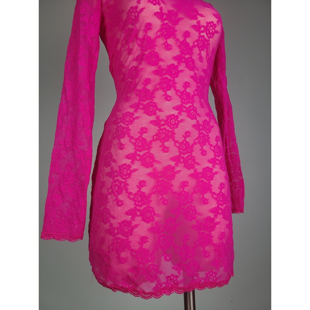 Victoria's Secret Sz M Sheer Lace Mini Dress Hot Pink Rave Festival Y2K - Picture 5 of 8